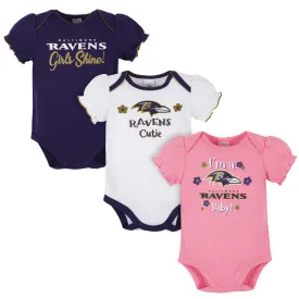 3-Pack Baby Girls Baltimore Ravens Short Sleeve Bodysuits