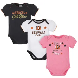 3-Pack Baby Girls Cincinnati Bengals Short Sleeve Bodysuits