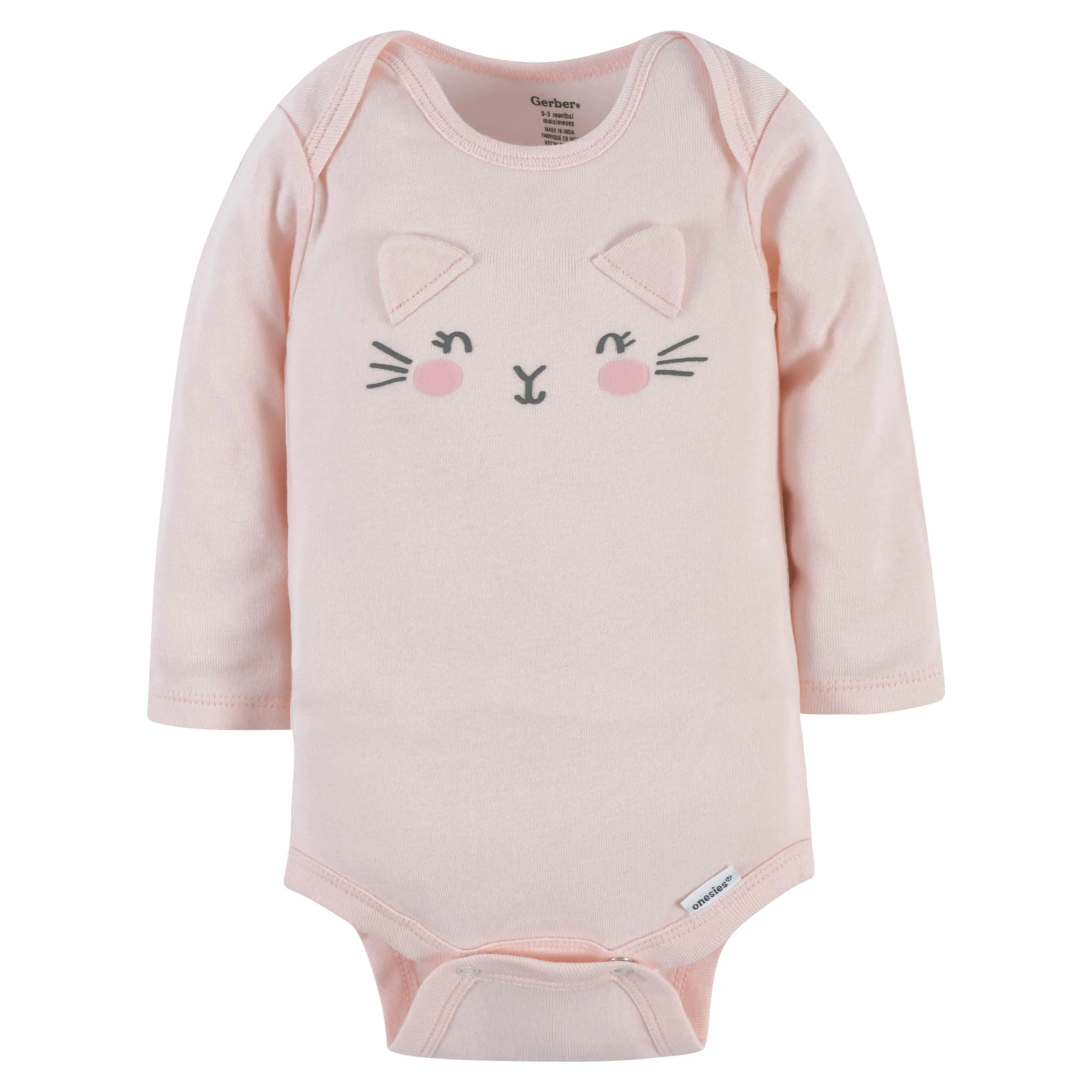 3-Pack Baby Girls Purrfectly Cute Long Sleeve Onesies® Bodysuits