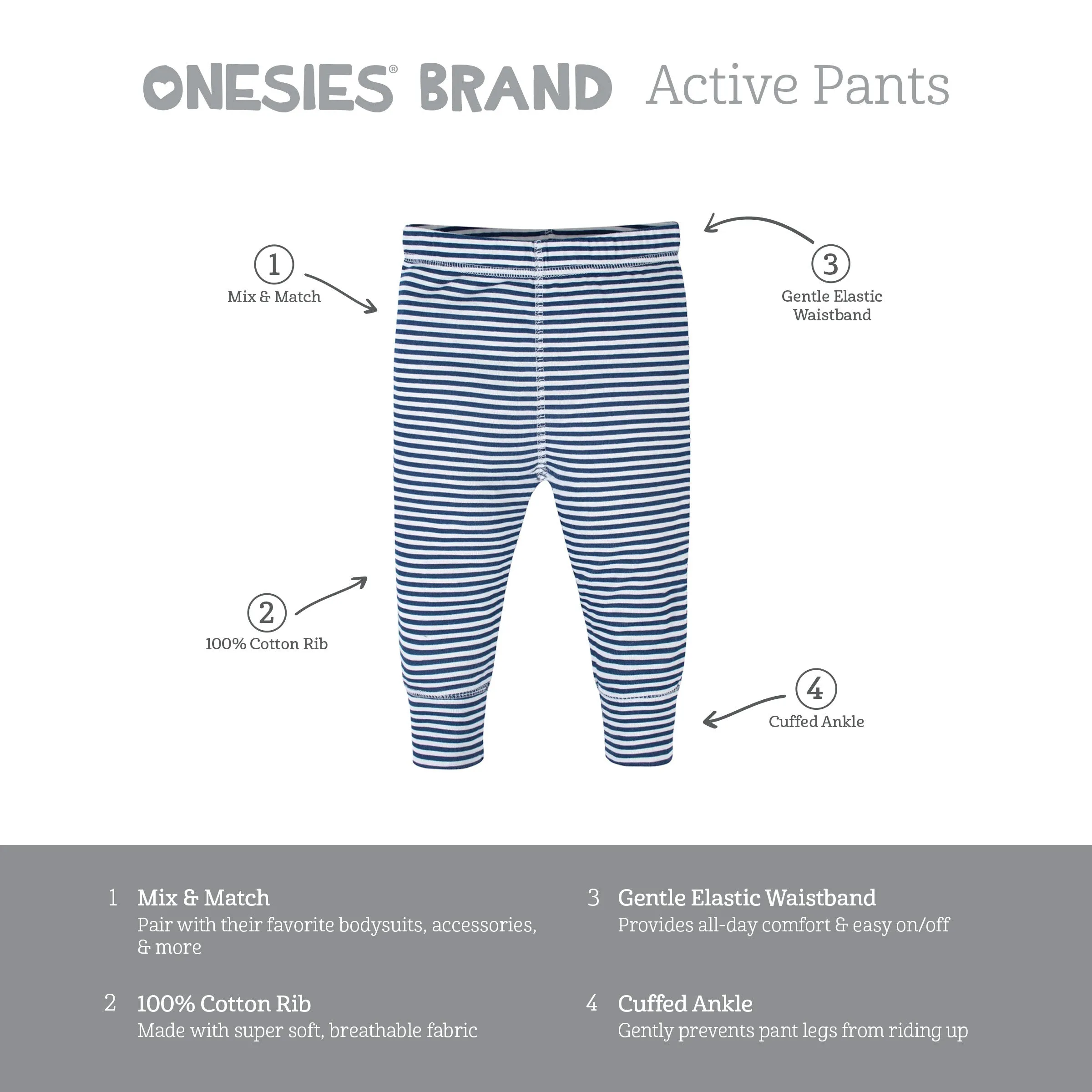 4-Pack Baby Boys Navy Stripes Pants