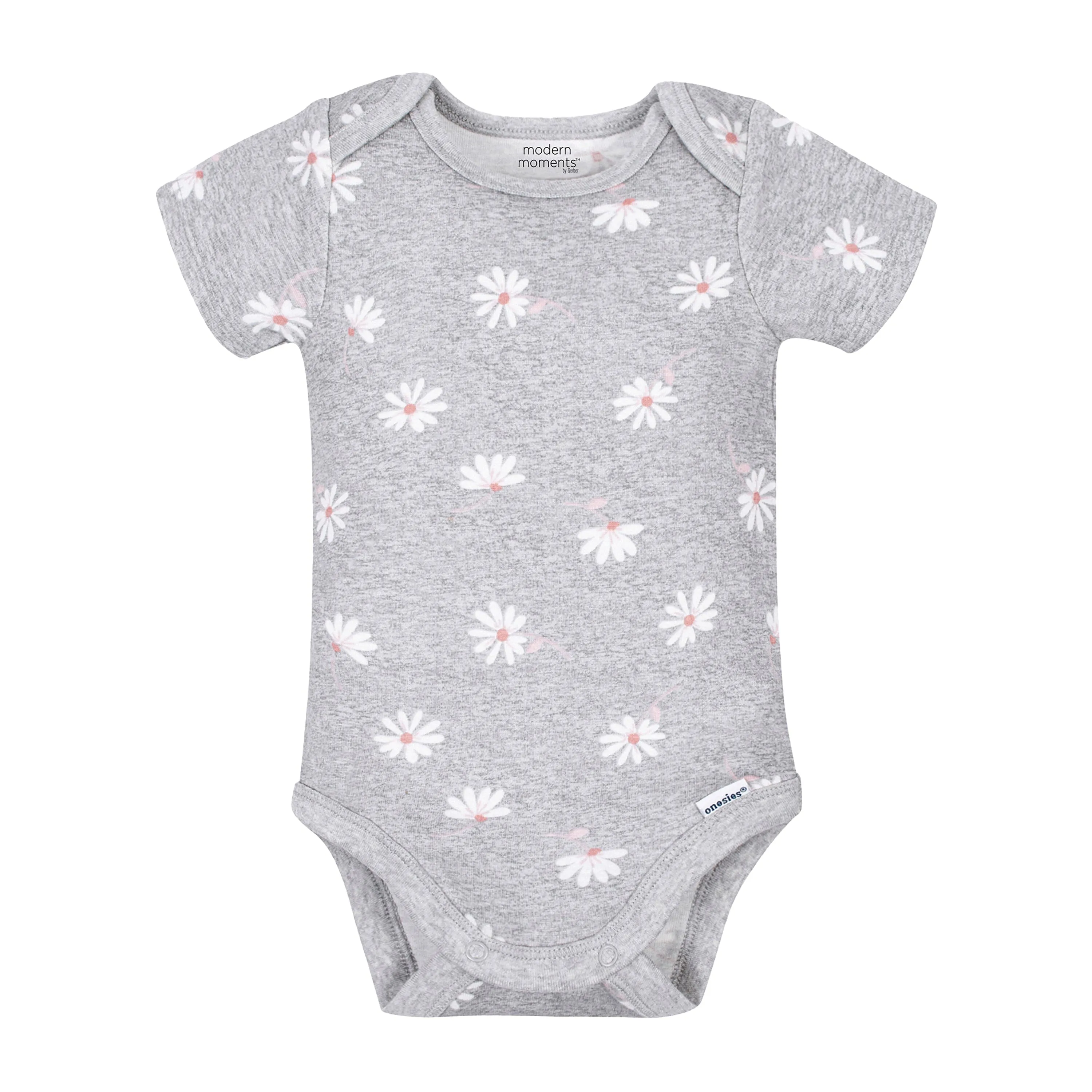 4-Pack Baby Girls Gray Floral Short Sleeve Onesies® Bodysuits