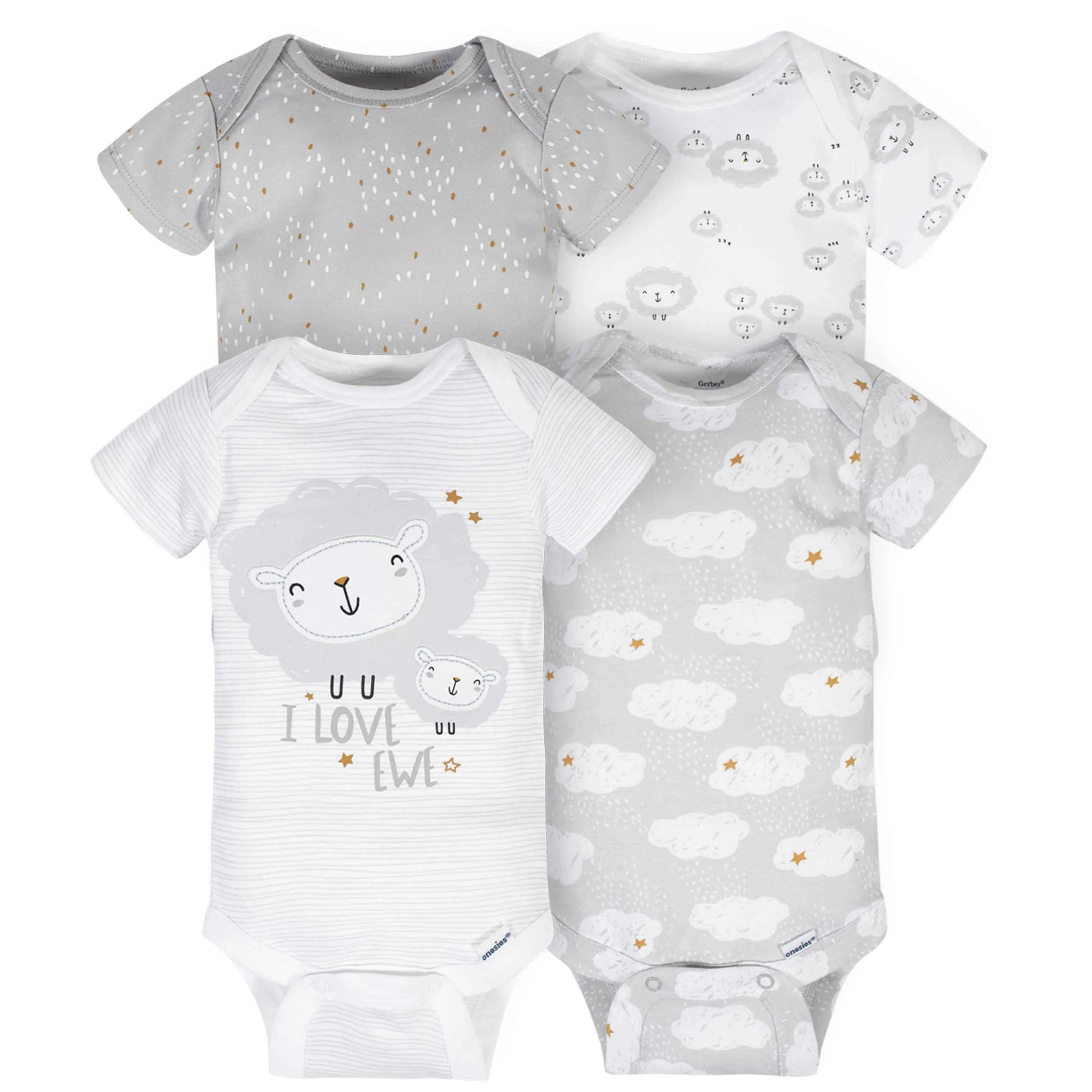 4-Pack Baby Neutral Sheep Short Sleeve Onesies® Bodysuits