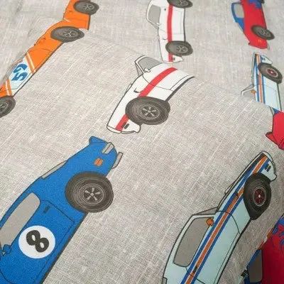 7pc Full Kids' Race Cars Reversible Oversized with Printed Sheet Set Comforter Blue/Orange - Lush Décor