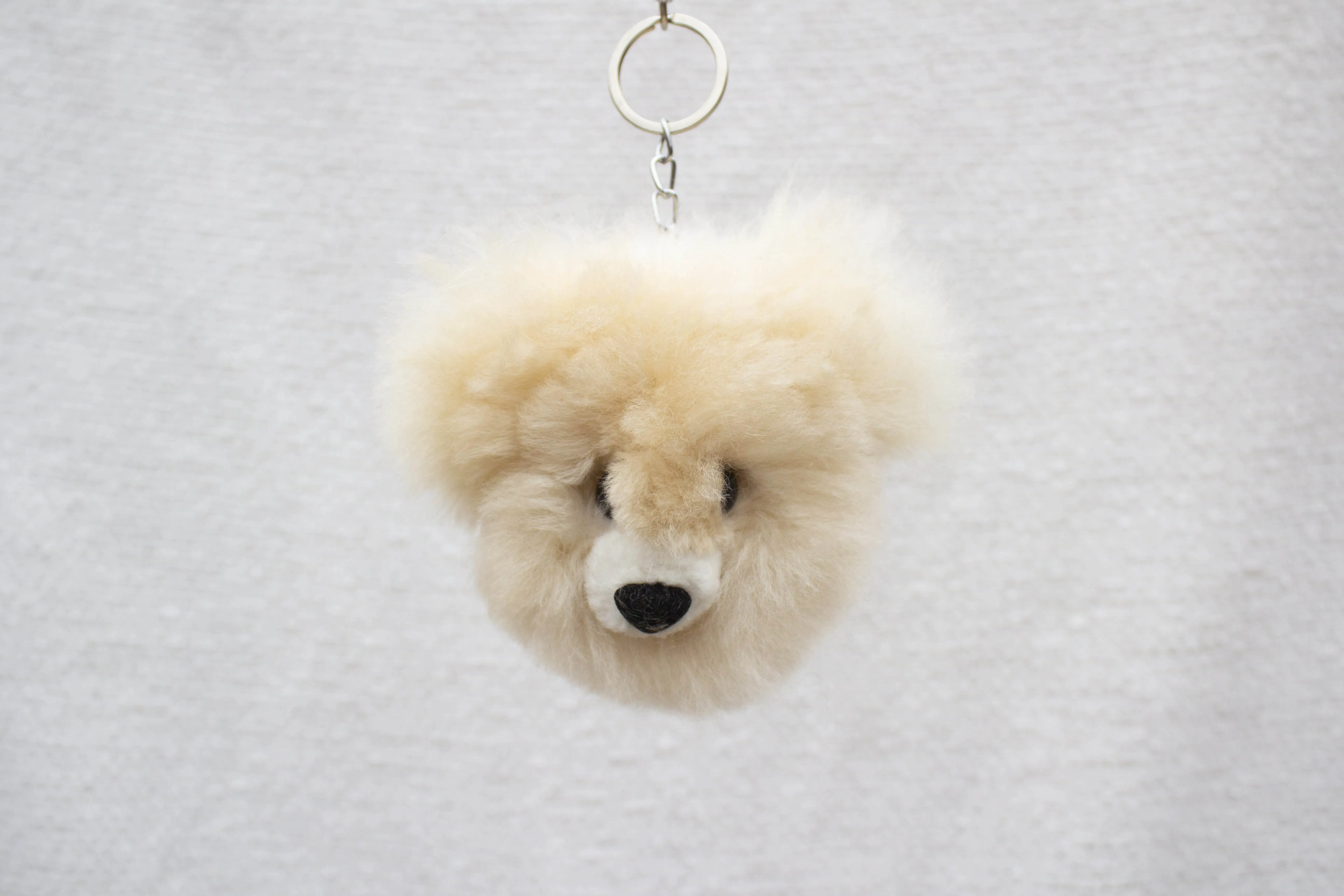 Alpaca Fur Keychain Beige Bear