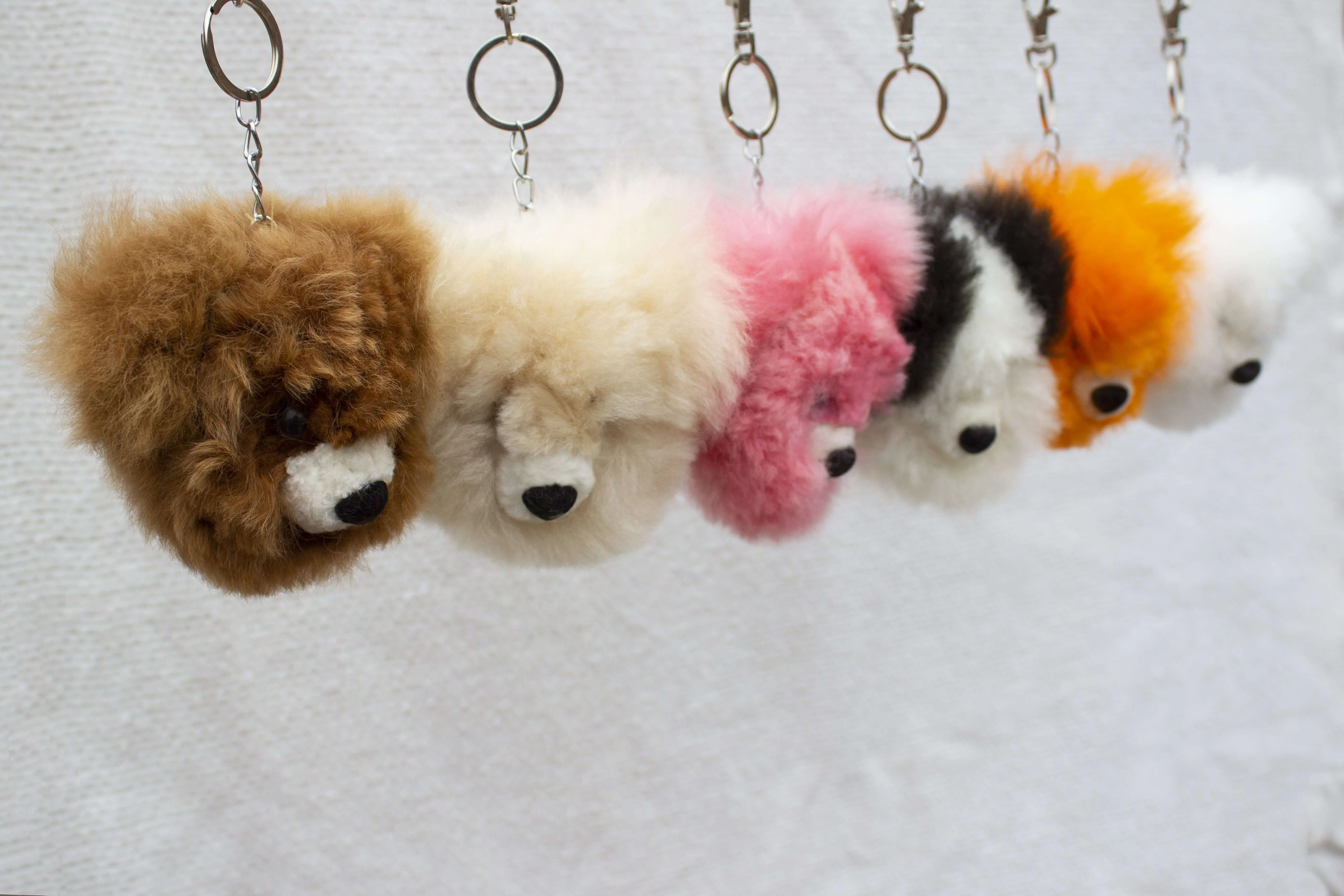 Alpaca Fur Keychain Beige Bear