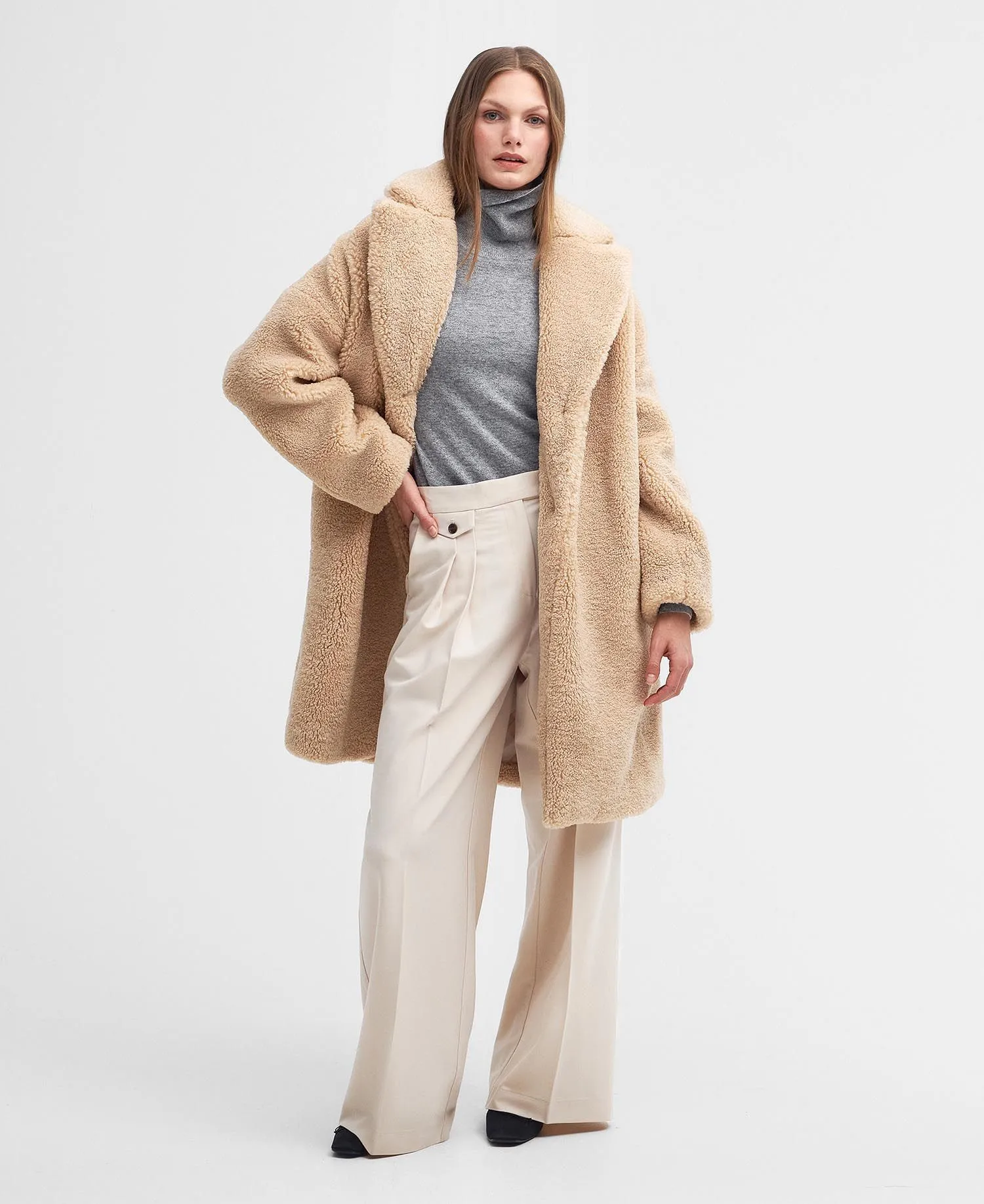 Ambani Teddy Coat - Beige/Winter White Tartan