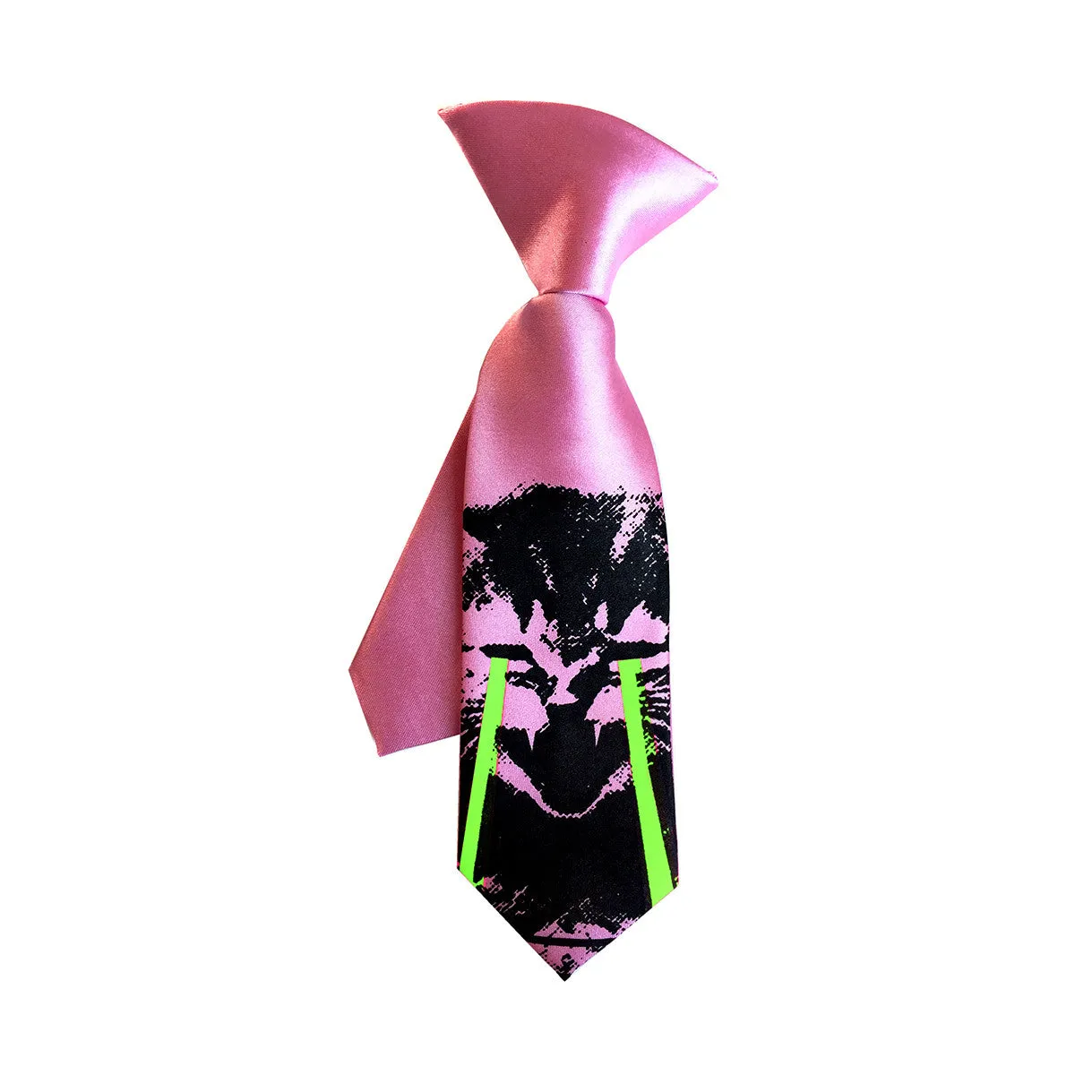 Angry Raving Laser Kitten kids tie. Boys clip-on cat necktie, glowing eyes.