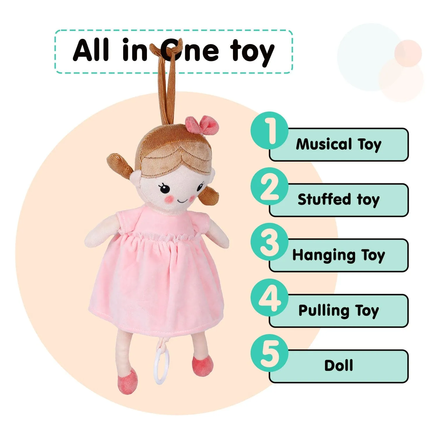 Baby Moo Chubby Doll Hanging Musical Pulling Toy Doll - Pink