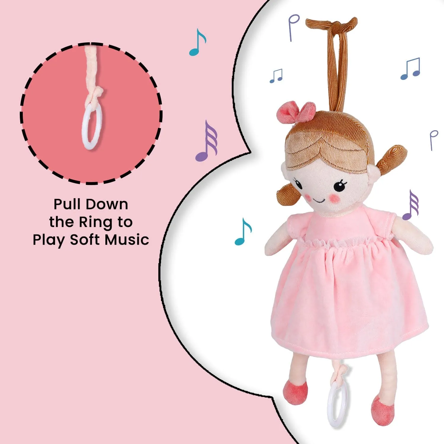 Baby Moo Chubby Doll Hanging Musical Pulling Toy Doll - Pink