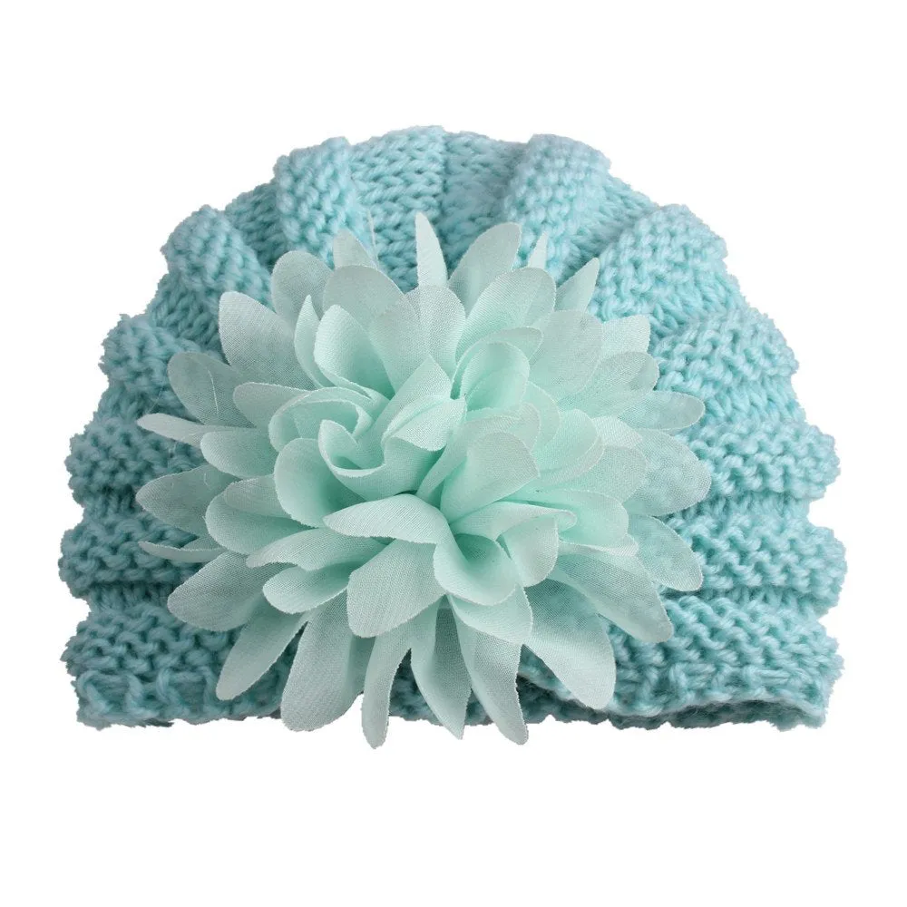 Babymoon Knit Flower Cap Newborn Photography Crochet Outfit Costume - Blue