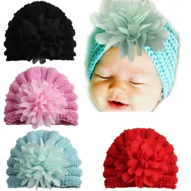 Babymoon Knit Flower Cap Newborn Photography Crochet Outfit Costume - Blue