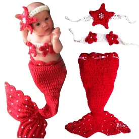 Babymoon Mermaid Newborn Photography Crochet Outfit Costume - Red