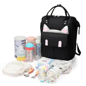 Babymoon Mother Diaper Bag Lightweight Multifunctional Travel Unisex Diaper Backpack | Black Kitty