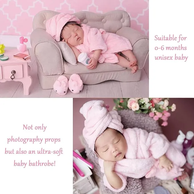 Babymoon Spa Bathrobe & Towel Set Newborn Photography Costume | Baby Gift Set | Pink