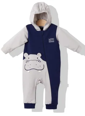 Bebetto Hooded Pramsuit Hippo Grey Navy (3-9mths)