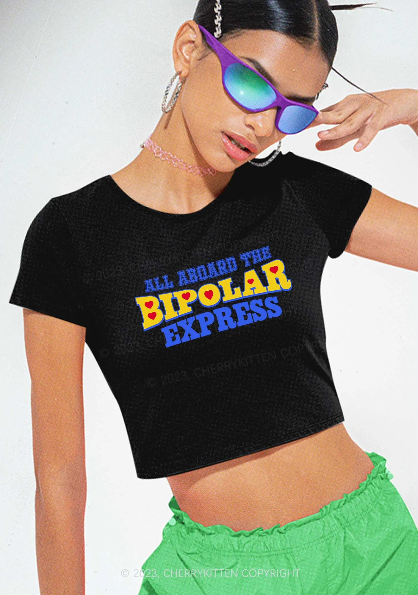 Bipolar Express Y2K Baby Tee Cherrykitten