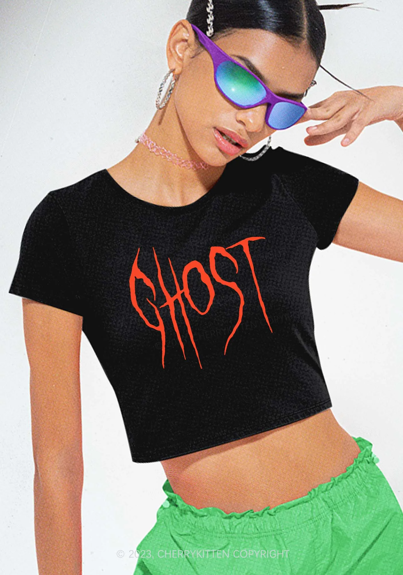 Bloodstain Ghost Halloween Y2K Baby Tee Cherrykitten