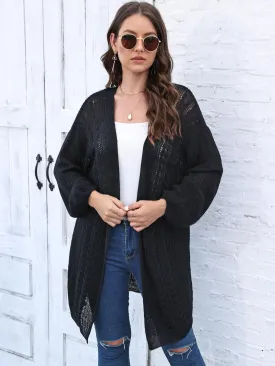 Cable-Knit Open Front Long Sleeve Cardigan