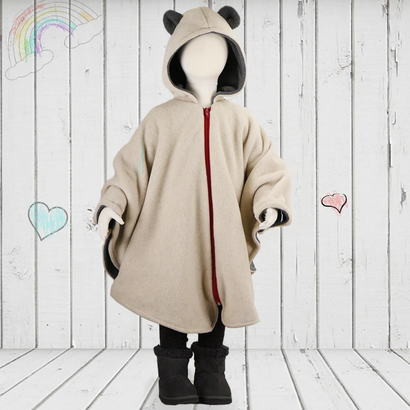 Car seat Poncho - Beige Bear for 4-9 Year old