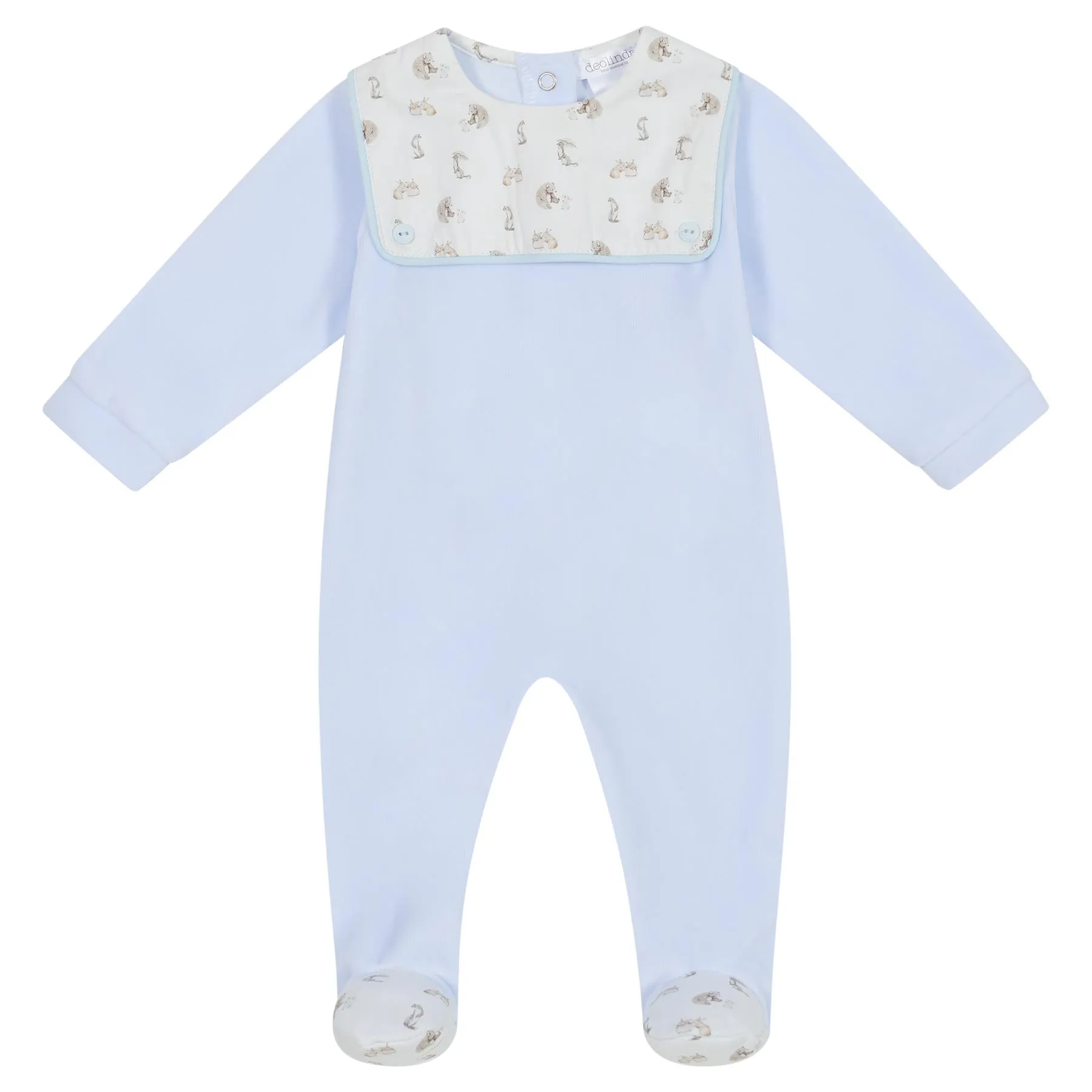 Deolinda - Light blue velour all in one, small animal print on yolk