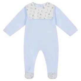 Deolinda - Light blue velour all in one, small animal print on yolk