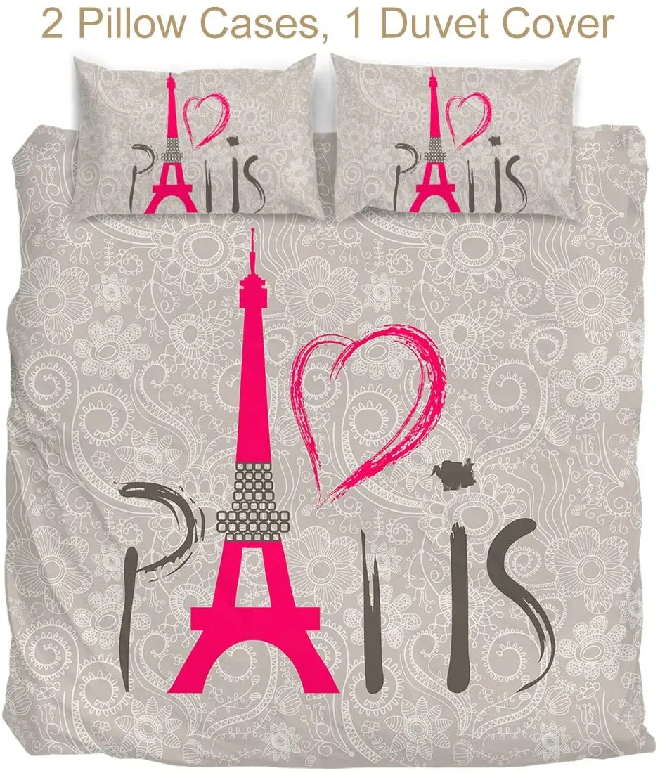 Eiffel Tower France Bedding Comforter Cover 3 pcs Duvet Cover Set