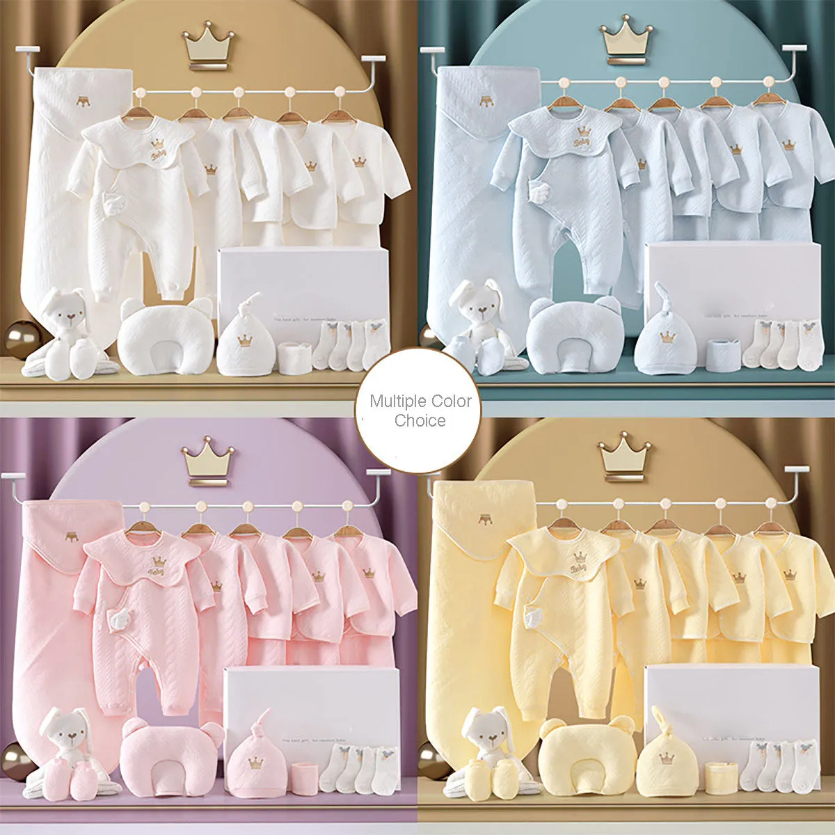 Fancydresswale new born baby gift- White set of 20 dresses & baby accessories