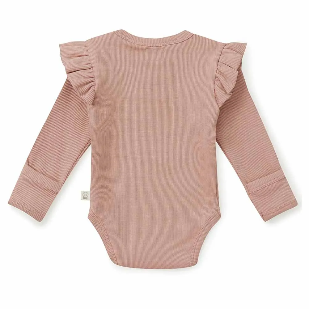 Girl's Organic-cotton Rose Pink Bodysuit (long-sleeved)