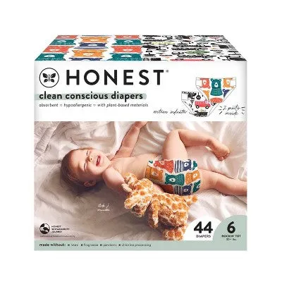 Honest Clean Conscious Disposable Diapers - Big Trucks & Beary Cool - Size 6 -