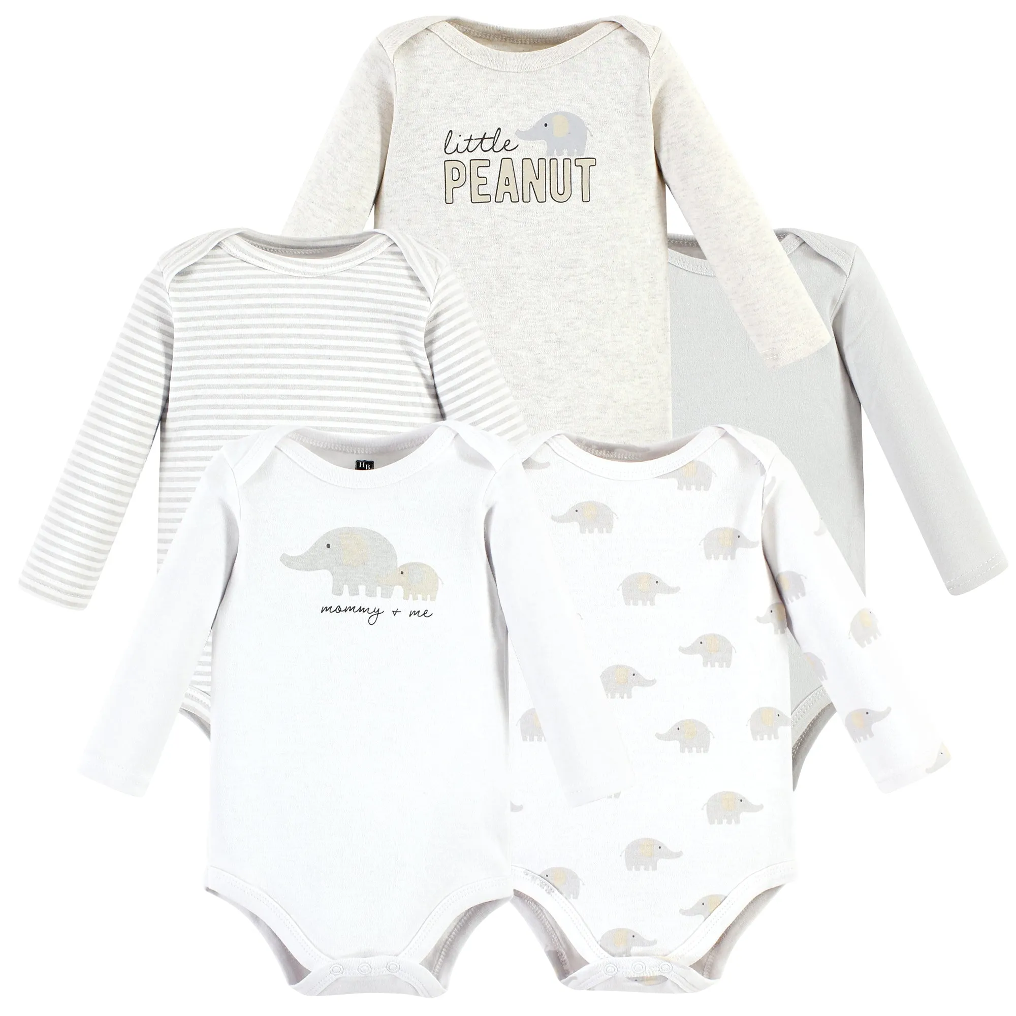 Hudson Baby Cotton Long-Sleeve Bodysuits, Neutral Elephant