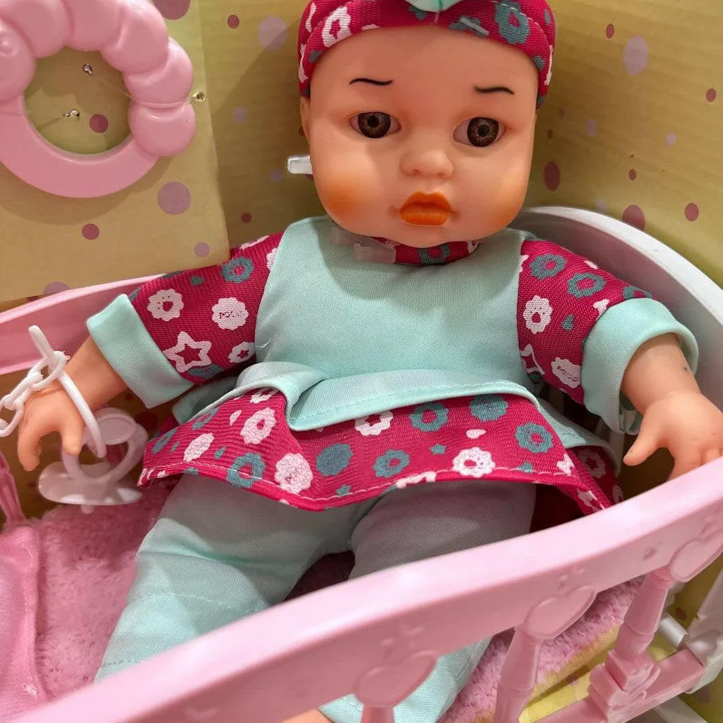 Interactive Realistic Baby Doll  with Crib & Bedtime Accessories