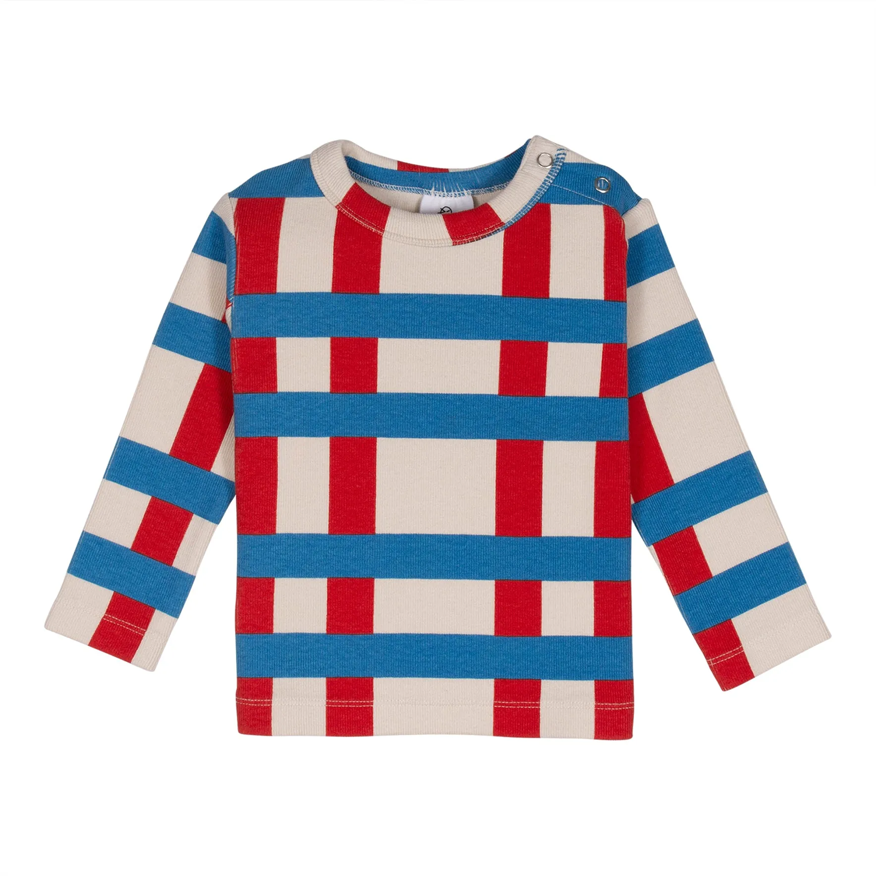 J17-MINI BIG CHECK FITTED TEE-PILLAR RED/TURQ