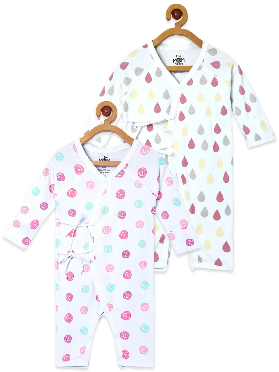 Jabla Infant Romper Combo Of 2: Pink Drops-Roses