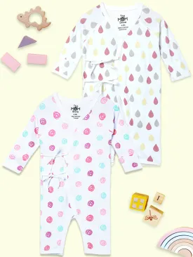 Jabla Infant Romper Combo Of 2: Pink Drops-Roses