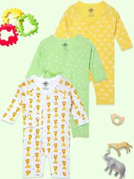 Jabla Infant Romper Combo Of 3: The Sun Crown-Staying Pawsitive-Get On My Level