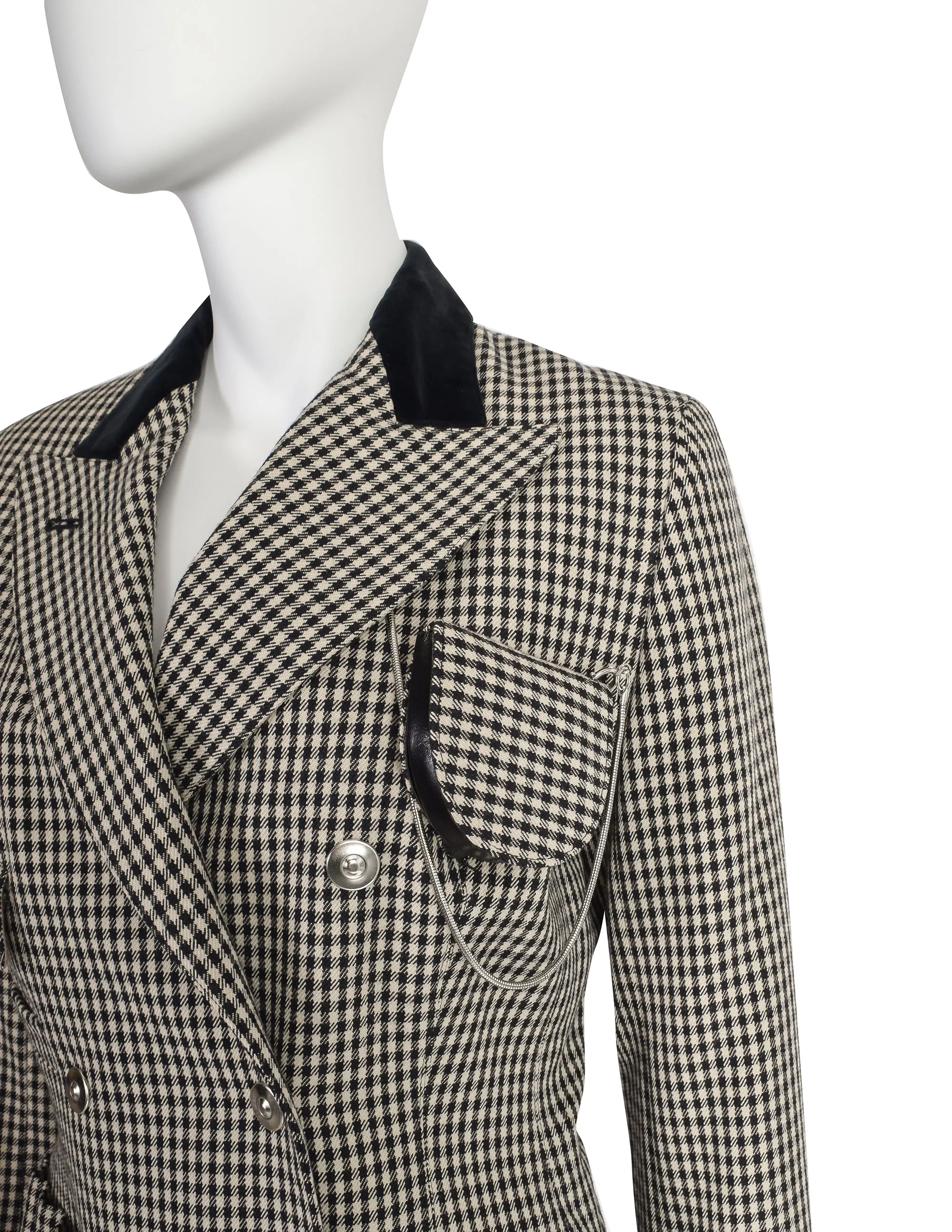 Jean Paul Gaultier Vintage AW 1992 Iconic Black White Houndstooth Accessories Blazer Jacket