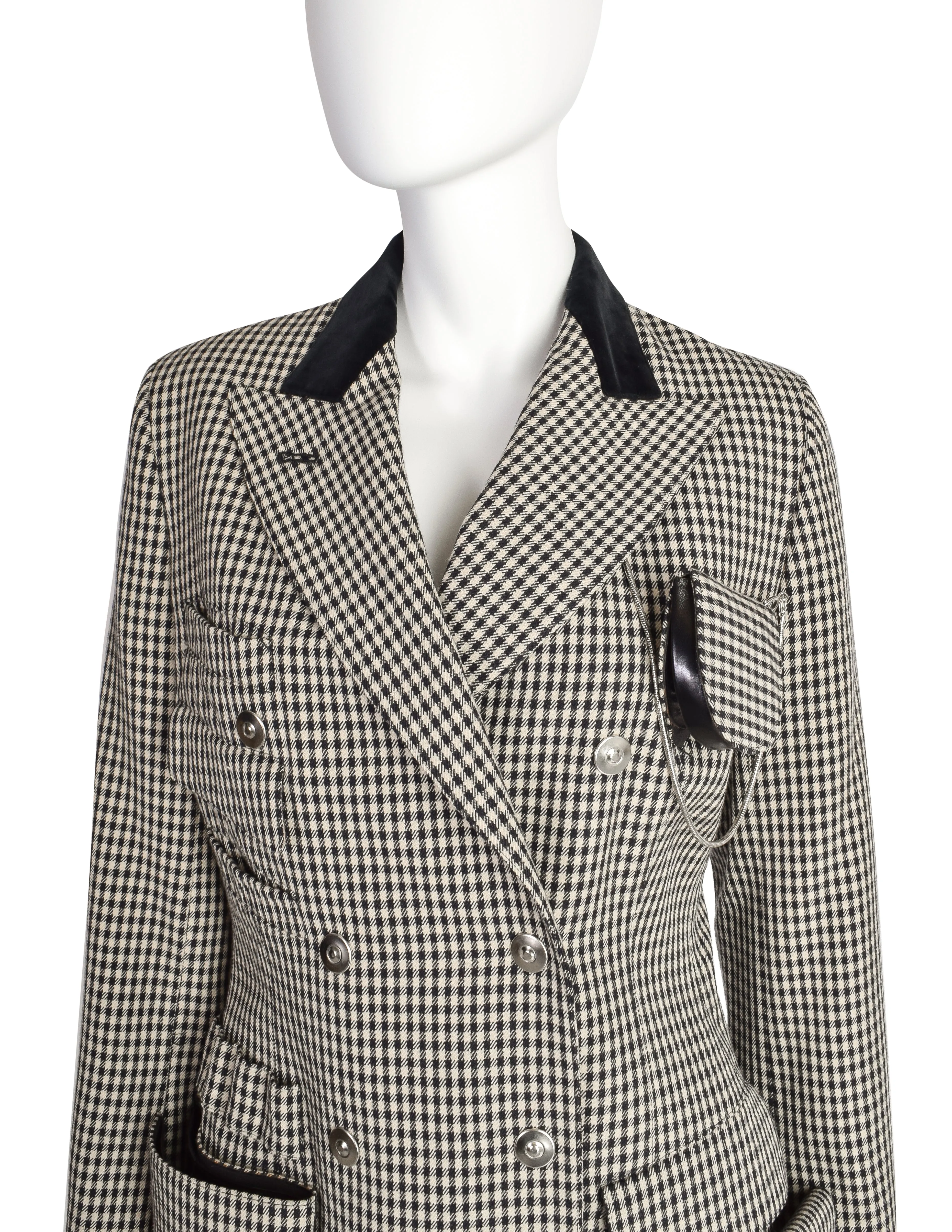 Jean Paul Gaultier Vintage AW 1992 Iconic Black White Houndstooth Accessories Blazer Jacket