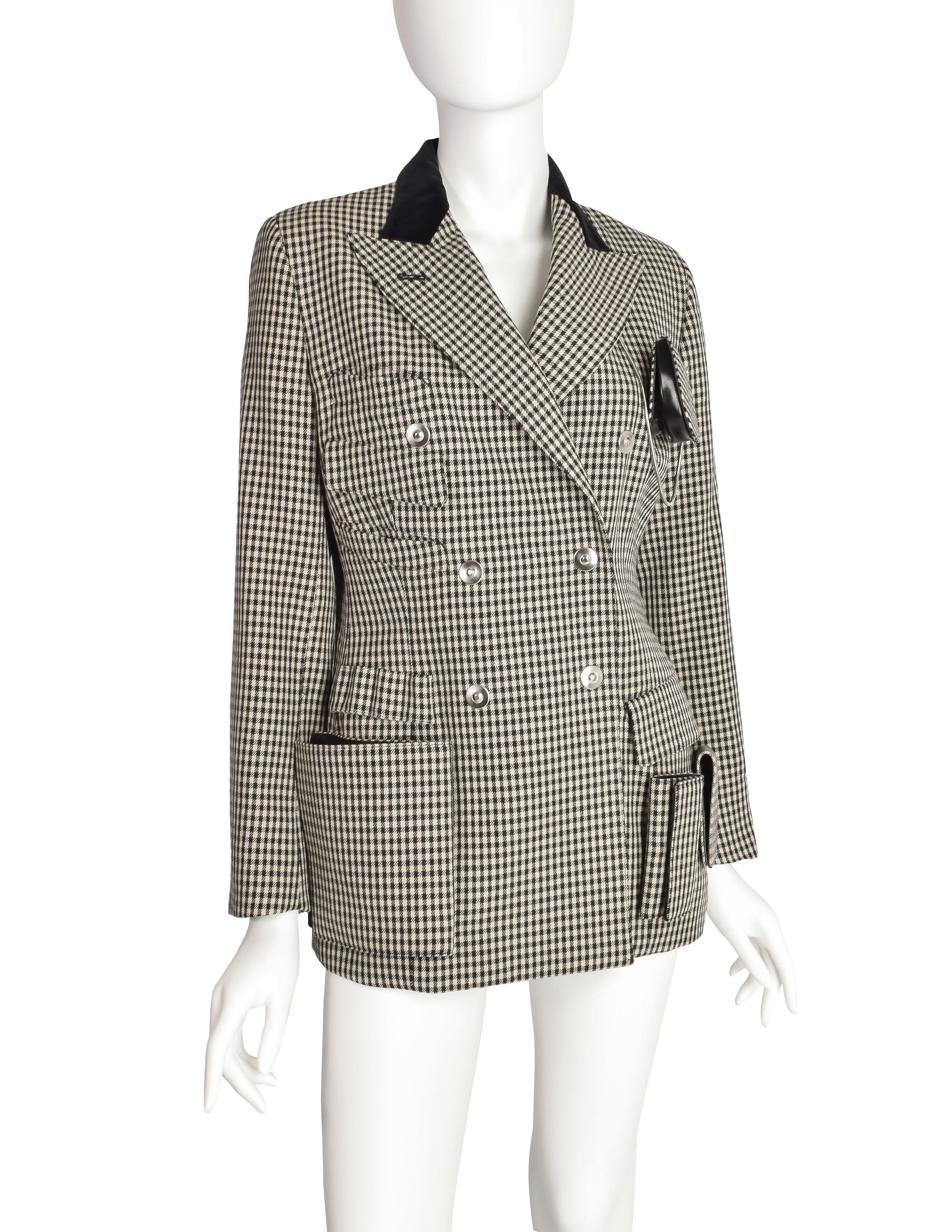 Jean Paul Gaultier Vintage AW 1992 Iconic Black White Houndstooth Accessories Blazer Jacket