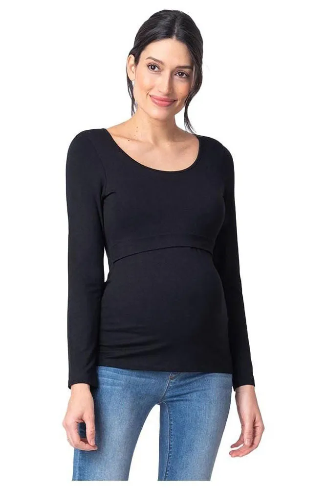 Laina Black Bamboo Long Sleeve Maternity & Nursing Tee Seraphine