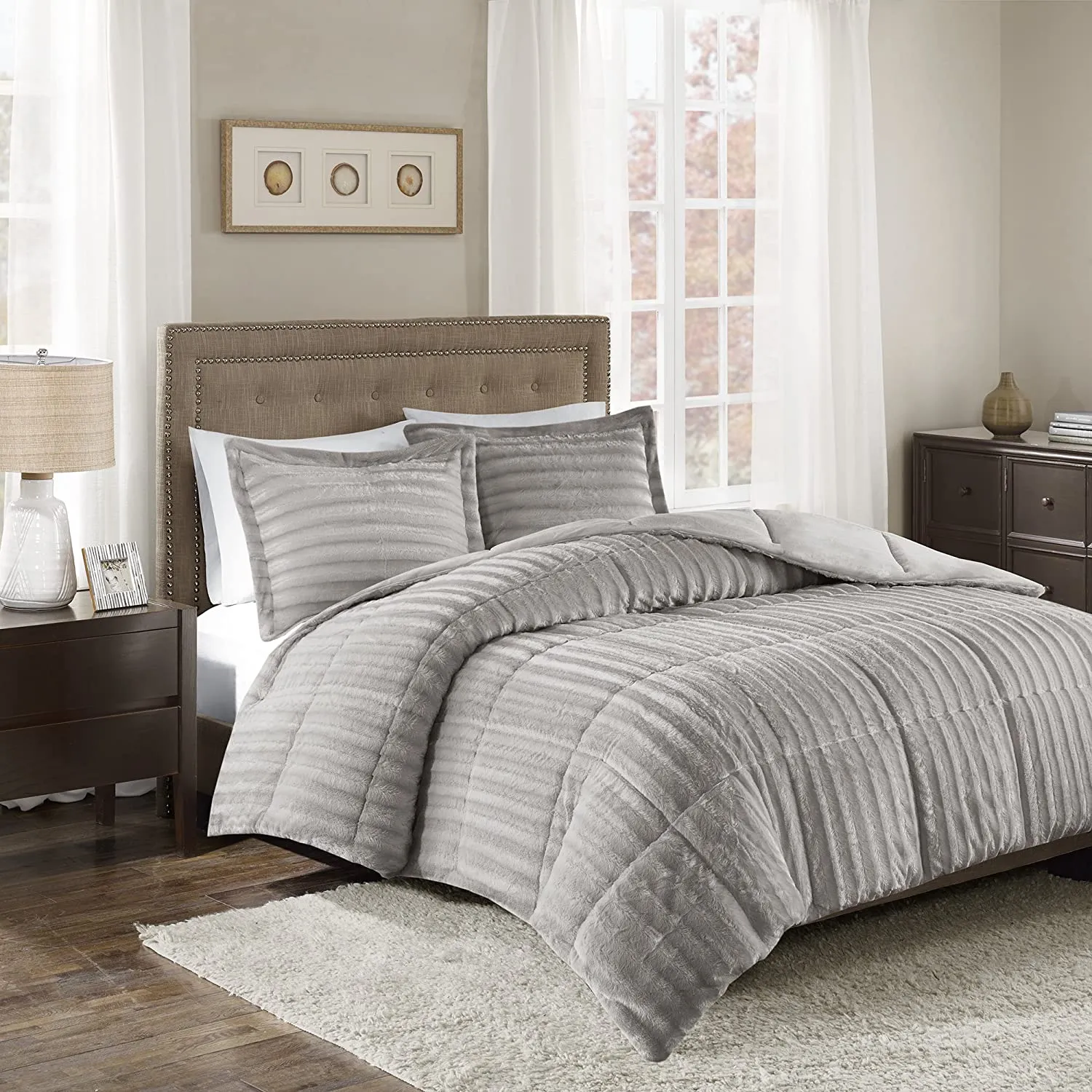 Madison Park Grey Velvet Bed Set