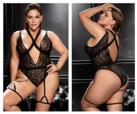 Mapale 8605X Curvy Size Peek-a-boo Bodysuit Color Black