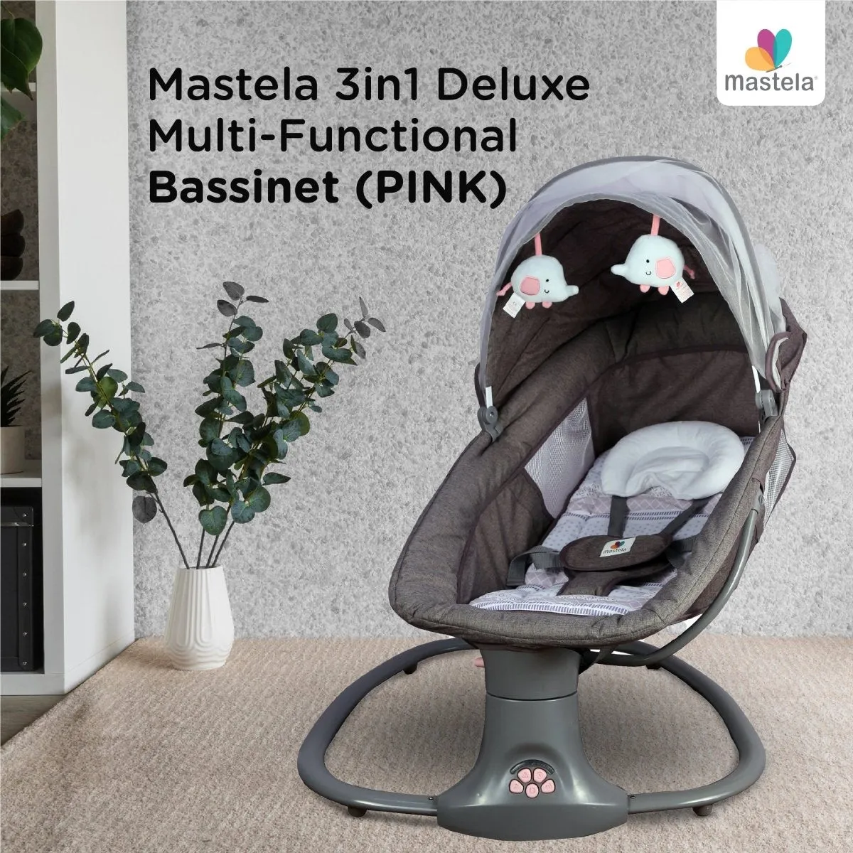 Mastela 3-in-1 Deluxe Multi-Functional Bassinet/Swing- Grey & Pink