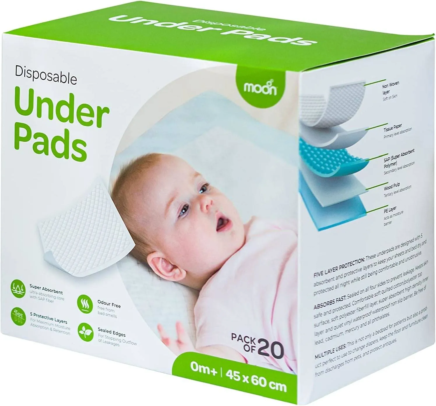 Moon Disposable Under Pads Diaper Changing Kits White