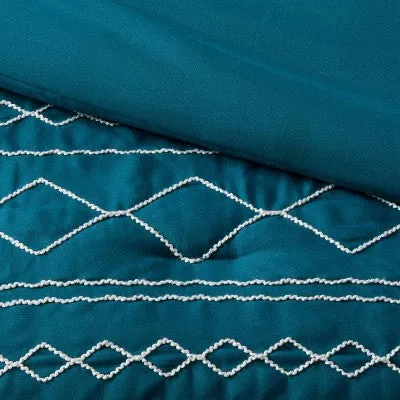 New - 5pc Full/Queen Kenton Diamond Stitch Comforter Bedding Set Dark Teal Blue -