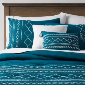 New - 5pc Full/Queen Kenton Diamond Stitch Comforter Bedding Set Dark Teal Blue -