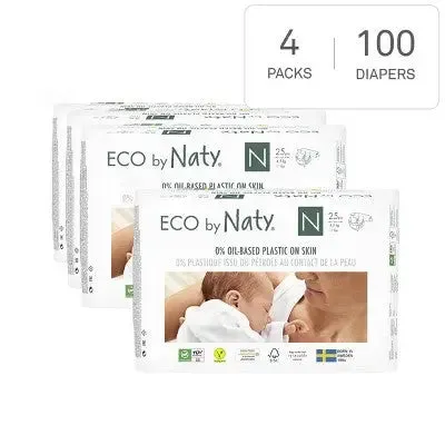 New - Eco by Naty 4pk Premium Disposable Diapers for Sensitive Skin - Newborn (100ct)