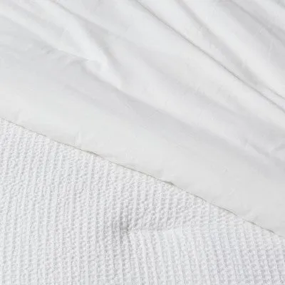 New - Full/Queen Washed Waffle Weave Comforter Set White - Threshold