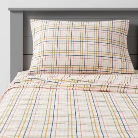 New - Queen Plaid Print Cotton Sheet Set - Pillowfort