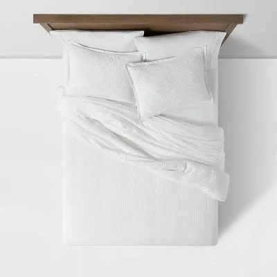 New - Twin/Twin Extra Long Washed Waffle Weave Duvet Cover & Sham Set White - Threshold