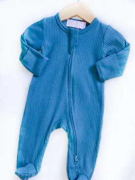 Organic Cotton 2-Way Zippies & Rompers - Arctic Blue Rib Zippies